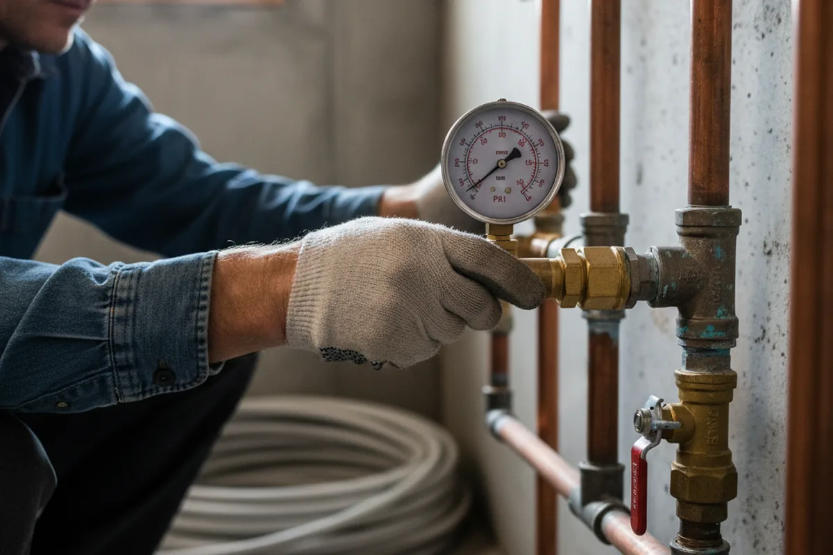 Pressure testing a repaired line during Water Line Repair in Seaman